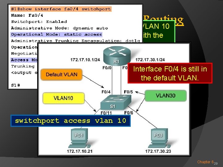 Configuring Inter-VLAN Routing VLAN 30 is working but VLAN 10 cannot communicate Switch Configuration