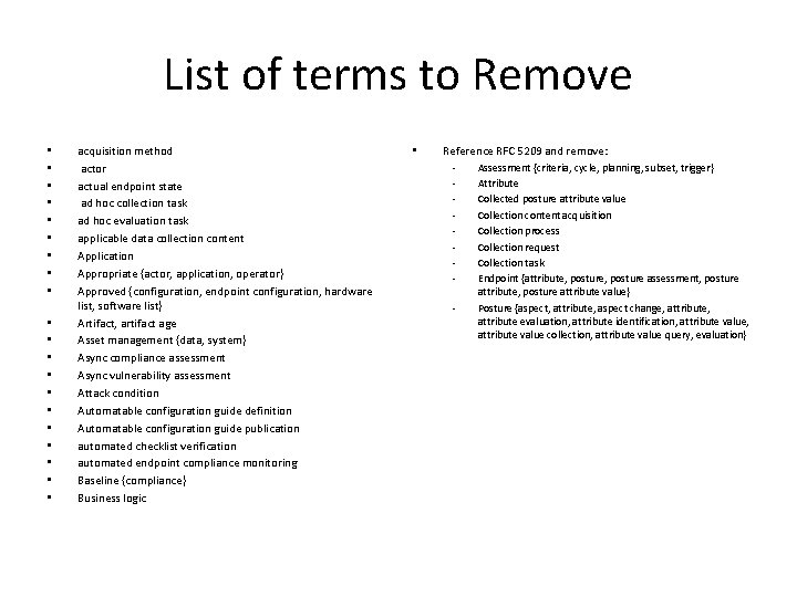 List of terms to Remove • • • • • acquisition method actor actual