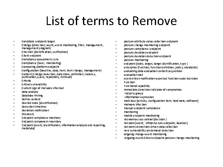 List of terms to Remove • • • • • • Candidate endpoint target
