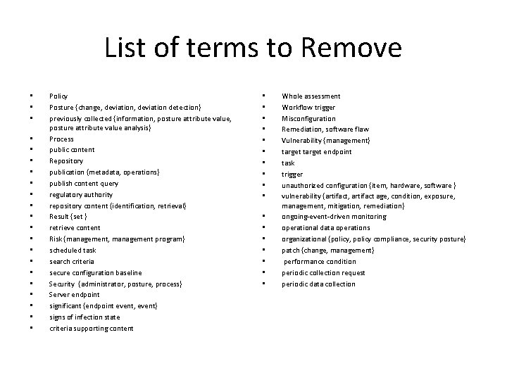 List of terms to Remove • • • • • • Policy Posture {change,