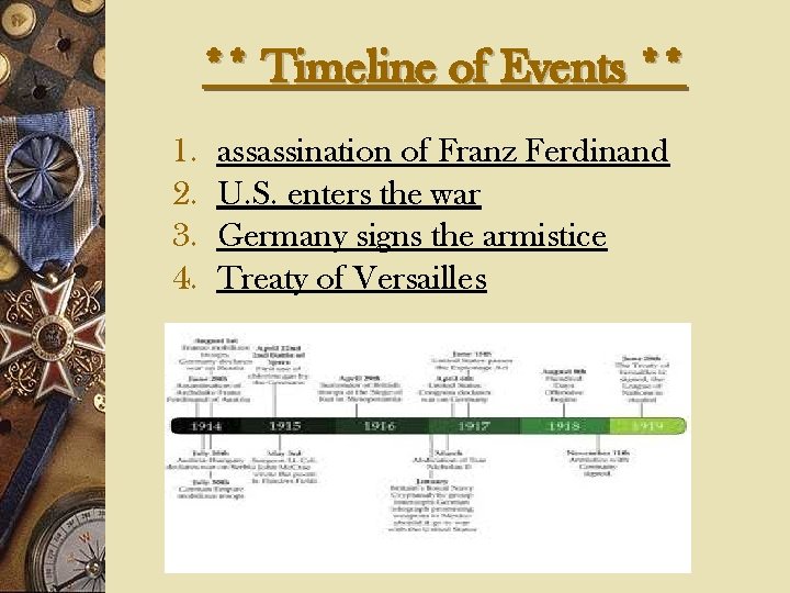 ** Timeline of Events ** 1. 2. 3. 4. assassination of Franz Ferdinand U.