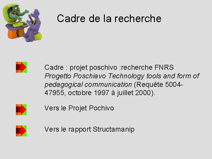 Cadre de la recherche Cadre : projet poschivo : recherche FNRS Progetto Poschiavo Technology