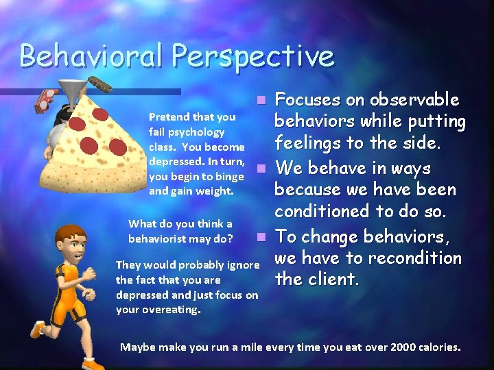 Behavioral Perspective Focuses on observable Pretend that you behaviors while putting fail psychology feelings