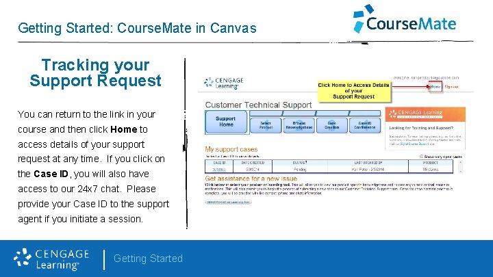 Getting Started: Course. Mate in Canvas Tracking your Support Request You can return to