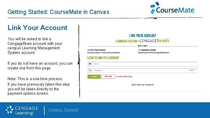 Getting Started: Course. Mate in Canvas Link Your Account You will be asked to