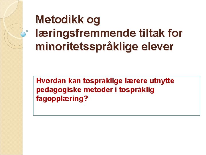 Metodikk og læringsfremmende tiltak for minoritetsspråklige elever Hvordan kan tospråklige lærere utnytte pedagogiske metoder