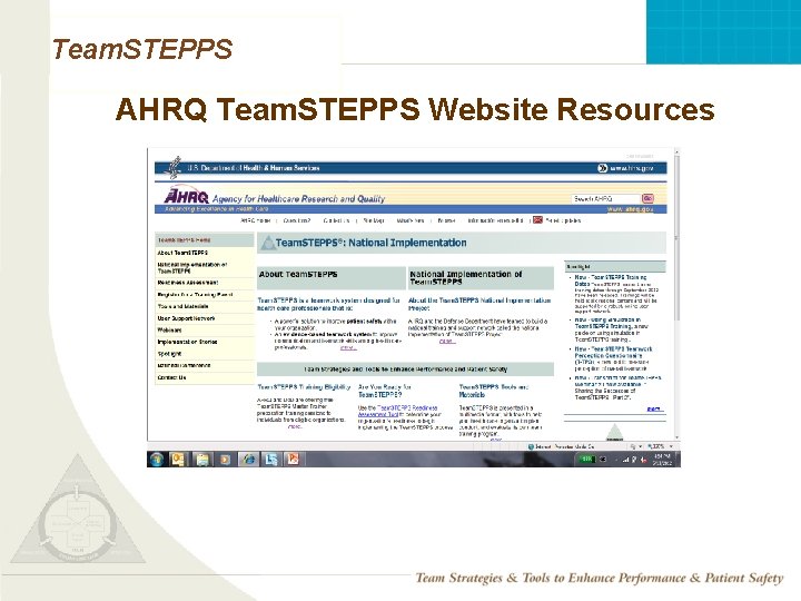 Team. STEPPS AHRQ Team. STEPPS Website Resources Mod 1 05. 2 Page 10 TEAMSTEPPS