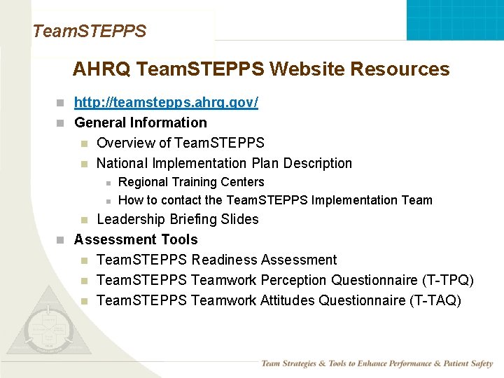 Team. STEPPS AHRQ Team. STEPPS Website Resources n http: //teamstepps. ahrq. gov/ n General