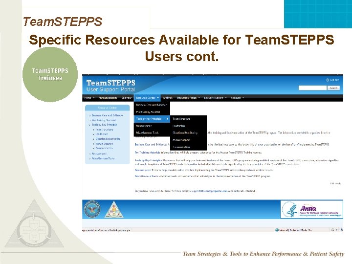 Team. STEPPS Specific Resources Available for Team. STEPPS Users cont. Team. STEPPS Trainees Mod