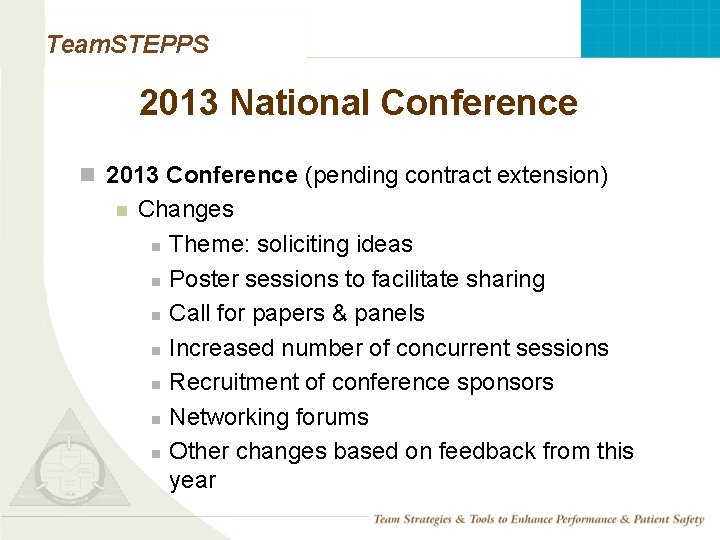 Team. STEPPS 2013 National Conference n 2013 Conference (pending contract extension) n Mod 1