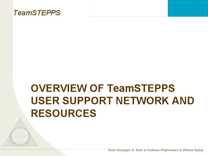 Team. STEPPS OVERVIEW OF Team. STEPPS USER SUPPORT NETWORK AND RESOURCES Mod 1 05.