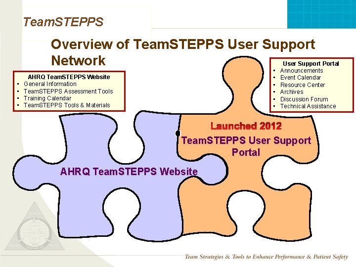 Team. STEPPS Overview of Team. STEPPS User Support Network User Support Portal • •