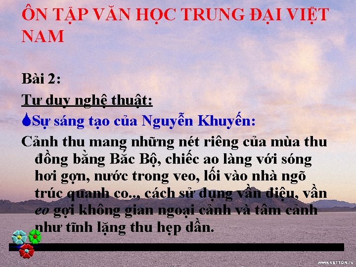 ÔN TẬP VĂN HỌC TRUNG ĐẠI VIỆT NAM Bài 2: Tư duy nghệ thuật: