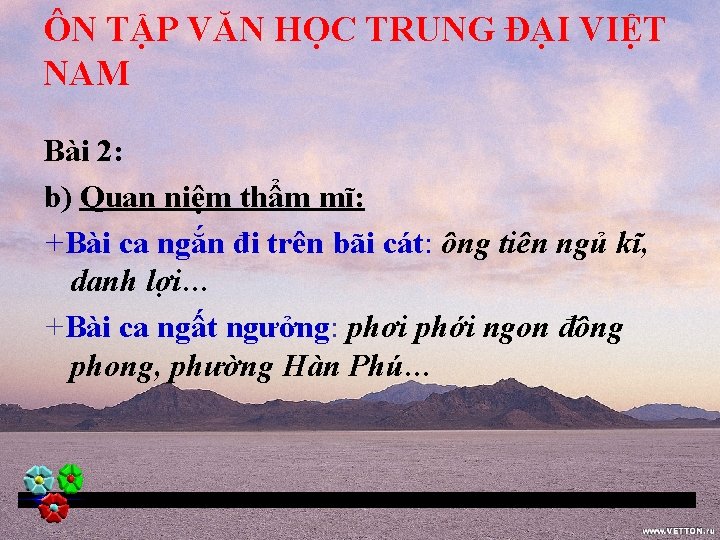 ÔN TẬP VĂN HỌC TRUNG ĐẠI VIỆT NAM Bài 2: b) Quan niệm thẩm