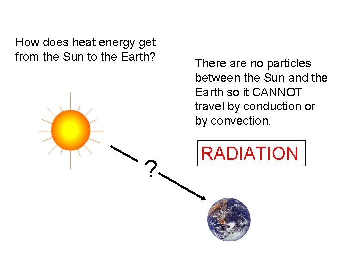 How does heat energy get from the Sun to the Earth? ? There are