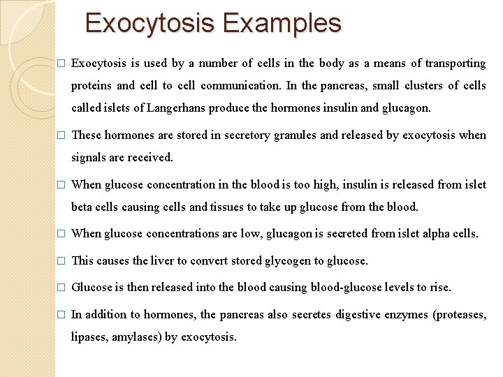 Exocytosis Examples � Exocytosis is used by a number of cells in the body