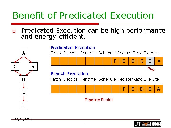 Benefit of Predicated Execution o Predicated Execution can be high performance and energy-efficient. Predicated