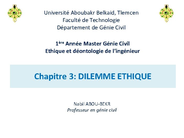 Université Aboubakr Belkaid, Tlemcen Faculté de Technologie Département de Génie Civil 1ère Année Master