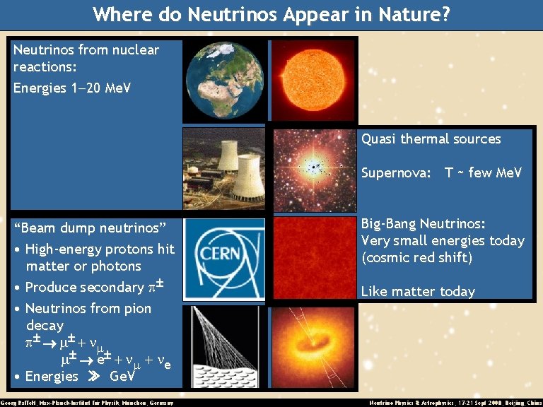 Where do Neutrinos Appear in Nature? Neutrinos from nuclear reactions: Energies 1 -20 Me.