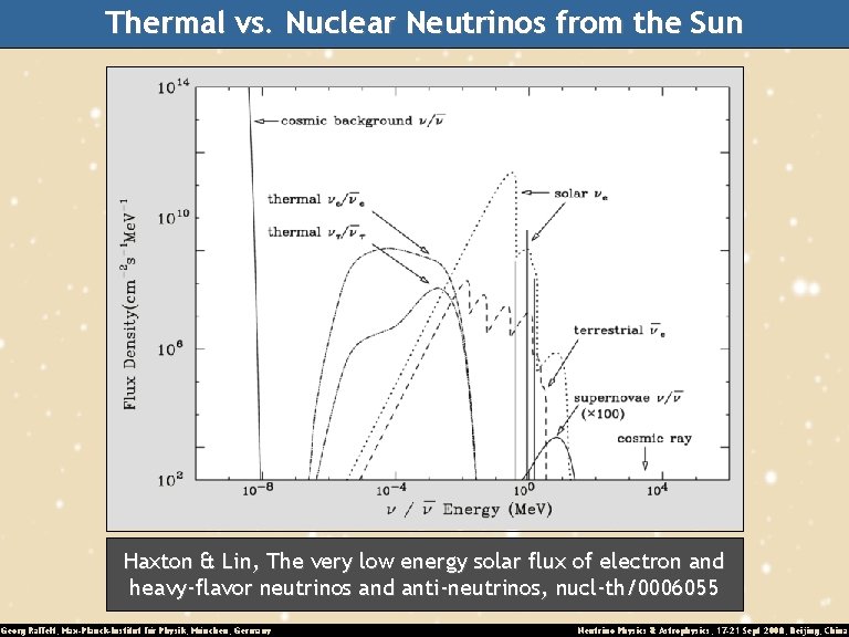 Thermal vs. Nuclear Neutrinos from the Sun Haxton & Lin, The very low energy