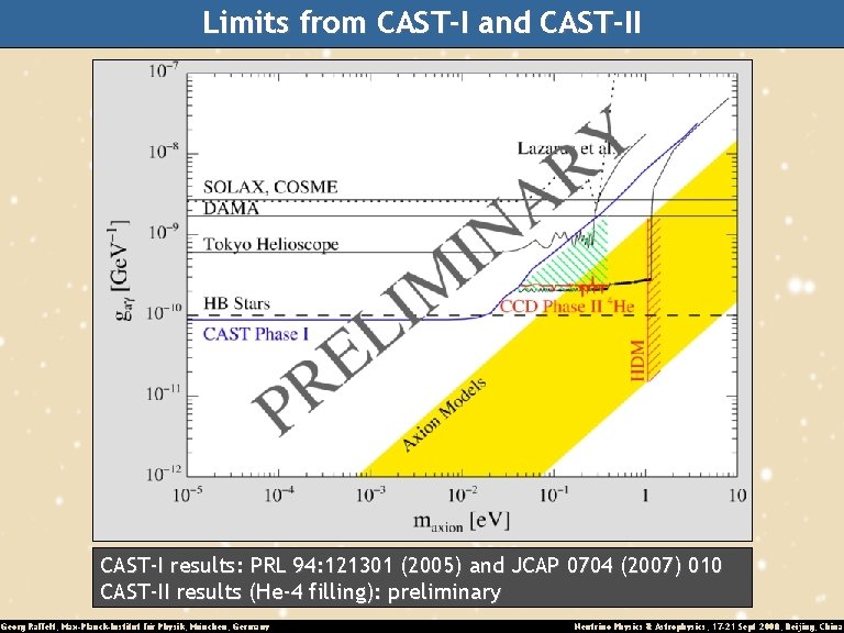 Limits from CAST-I and CAST-II CAST-I results: PRL 94: 121301 (2005) and JCAP 0704 Limits from CAST-I and CAST-II CAST-I results: PRL 94: 121301 (2005) and JCAP 0704