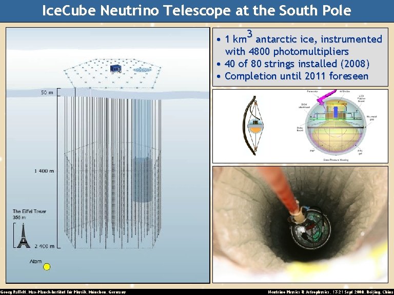 Ice. Cube Neutrino Telescope at the South Pole • 1 km 3 antarctic ice,