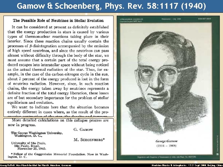 Gamow & Schoenberg, Phys. Rev. 58: 1117 (1940) Georg Raffelt, Max-Planck-Institut für Physik, München,