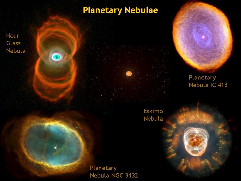 Planetary Nebulae Hour Glass Nebula Planetary Nebula IC 418 Eskimo Nebula Georg Raffelt, Max-Planck-Institut