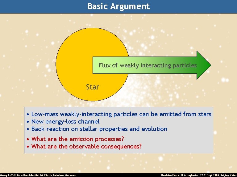 Basic Argument Flux of weakly interacting particles Star • Low-mass weakly-interacting particles can be