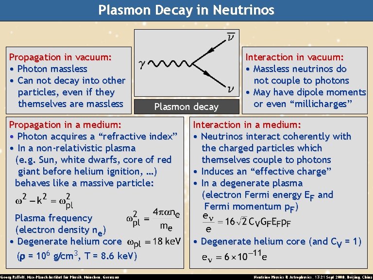 Plasmon Decay in Neutrinos Propagation in vacuum: • Photon massless • Can not decay