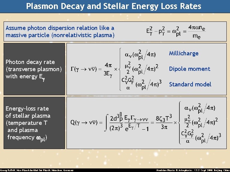 Plasmon Decay and Stellar Energy Loss Rates Assume photon dispersion relation like a massive