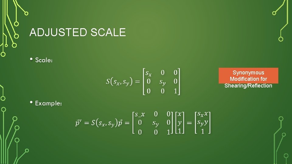 ADJUSTED SCALE • Synonymous Modification for Shearing/Reflection 