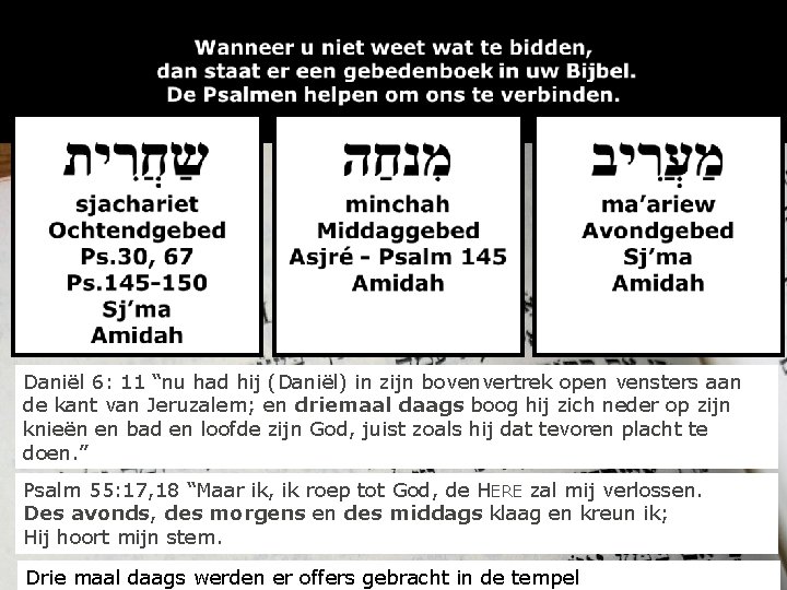 Daniël 6: 11 “nu had hij (Daniël) in zijn bovenvertrek open vensters aan de