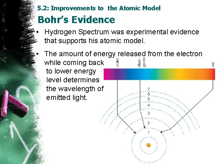 5. 2: Improvements to the Atomic Model Bohr’s Evidence • Hydrogen Spectrum was experimental