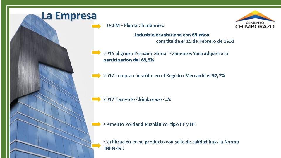 La Empresa UCEM - Planta Chimborazo Industria ecuatoriana con 63 años constituida el 15