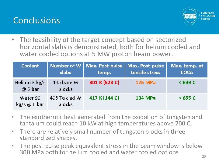 Conclusions • The feasibility of the target concept based on sectorized horizontal slabs is