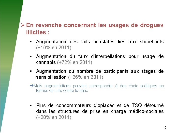 Ø En revanche concernant les usages de drogues illicites : § Augmentation des faits