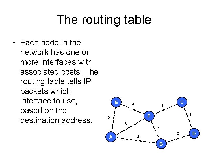 The routing table • Each node in the network has one or more interfaces