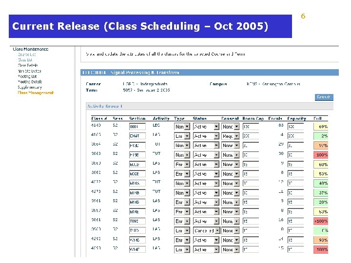 6 Current Release (Class Scheduling – Oct 2005) UTES 