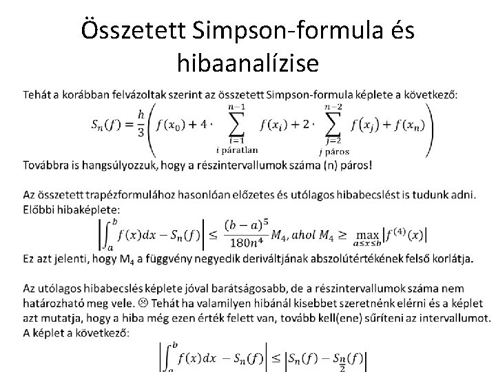 Összetett Simpson-formula és hibaanalízise 
