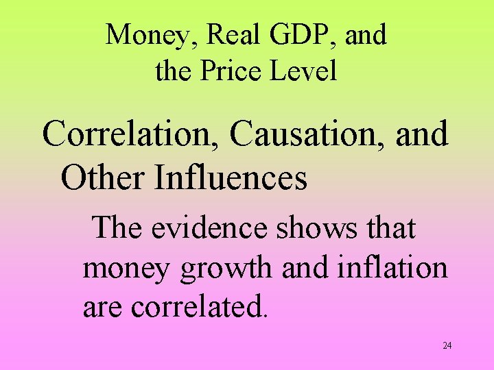 Money, Real GDP, and the Price Level Correlation, Causation, and Other Influences The evidence