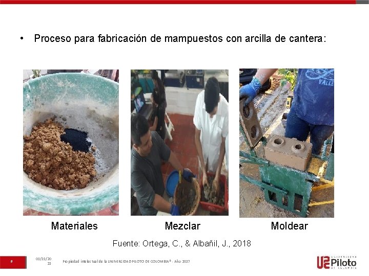  • Proceso para fabricación de mampuestos con arcilla de cantera: Materiales Mezclar Fuente: