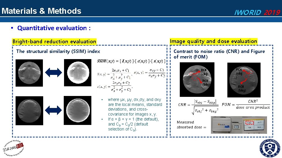 Materials & Methods IWORID 2019 • Quantitative evaluation : Image quality and dose evaluation