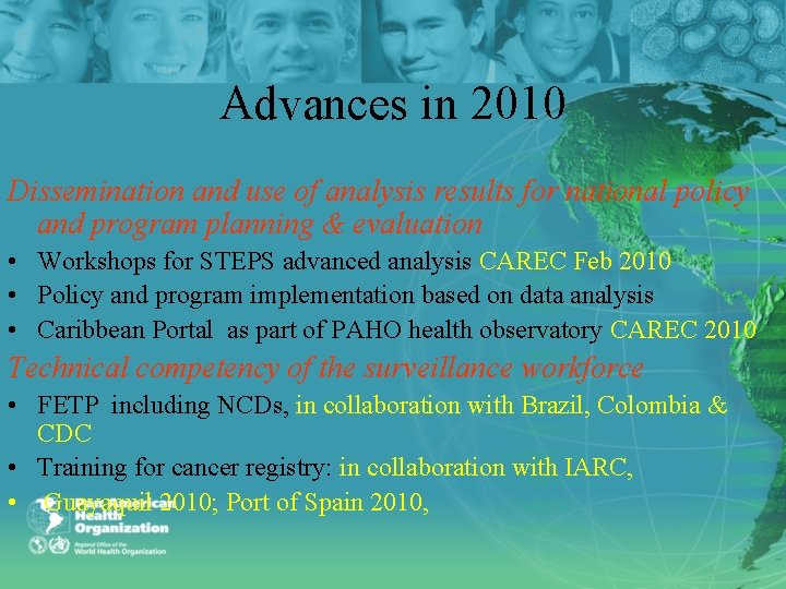 Advances in 2010 Dissemination and use of analysis results for national policy and program