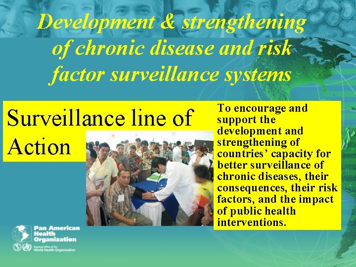 Development & strengthening of chronic disease and risk factor surveillance systems Surveillance line of