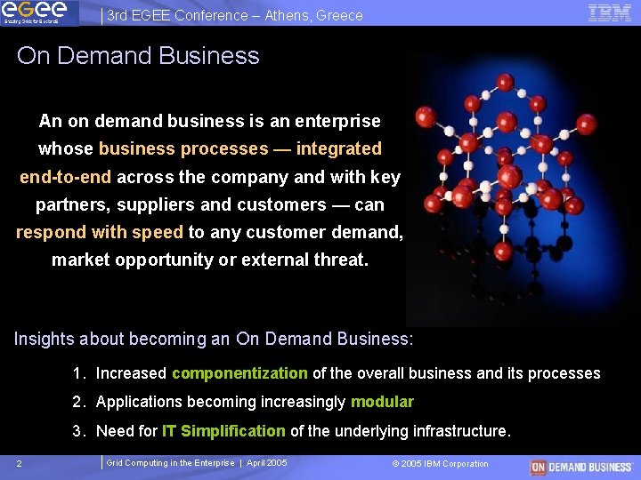3 rd EGEE Conference – Athens, Greece On Demand Business An on demand business 3 rd EGEE Conference – Athens, Greece On Demand Business An on demand business