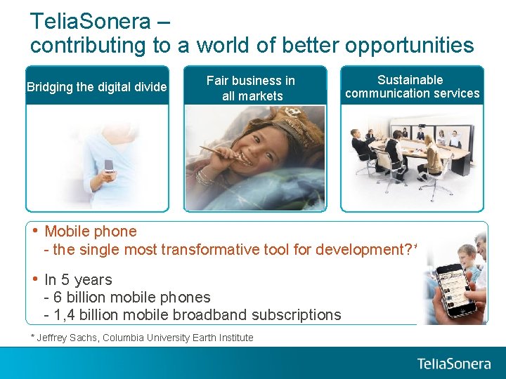 Telia. Sonera – contributing to a world of better opportunities Bridging the digital divide Telia. Sonera – contributing to a world of better opportunities Bridging the digital divide