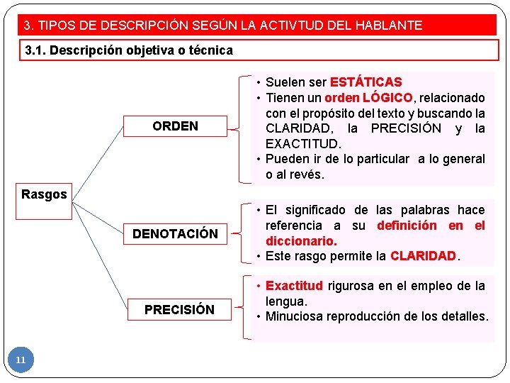 3. TIPOS DE DESCRIPCIÓN SEGÚN LA ACTIVTUD DEL HABLANTE 3. 1. Descripción objetiva o