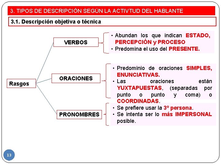 3. TIPOS DE DESCRIPCIÓN SEGÚN LA ACTIVTUD DEL HABLANTE 3. 1. Descripción objetiva o