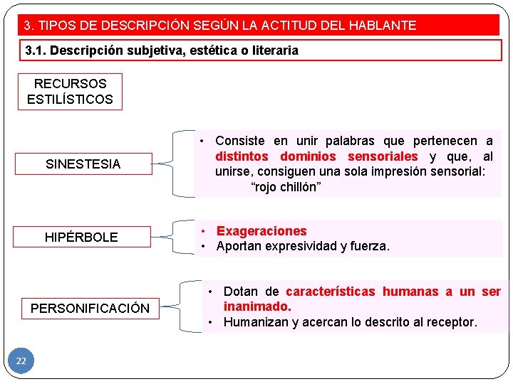 3. TIPOS DE DESCRIPCIÓN SEGÚN LA ACTITUD DEL HABLANTE 3. 1. Descripción subjetiva, estética